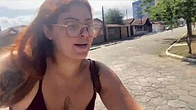 Exhibitionist cyclist flashes sweaty bare pussy riding panty-free on street