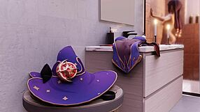 mona's long hair solo dildo masturbation pleasure in bathroom tub