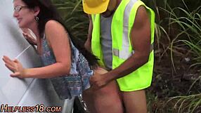 hitchhiking brunette teen with glasses picked up and fucked outdoors hard