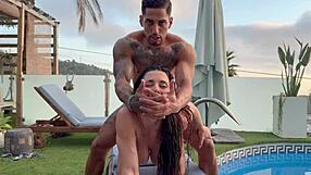 oiled massage starts casual then turns into rough bareback pounding in the pool with creampie finish