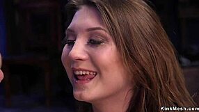 Brunette BDSM Slave Bound Bent Over Gagging On Monster Cock Doggystyle