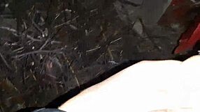 Brunette forester licks hairy pussy in forest hut