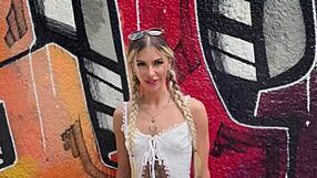 the stunning model annabella blue teases with her juicy pussy lips and natural tits before passionate missionary pounding and explosive cum in mouth