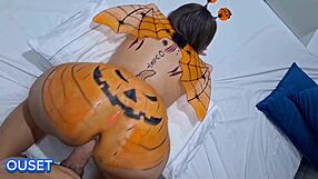mi hermanastra's big oiled halloween ass kept me up gaping and spreading wide