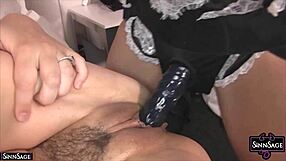 ariella ferrera drills sinn sage's pussy with huge dildo in sensual maid domination