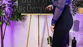 curvy mature teacher in lingerie heels and stockings teases with buttplug