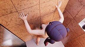 mona's long hair solo dildo masturbation pleasure in bathroom tub