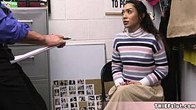 Skinny gypsy shoplifter Sarah gets caught bending over again for some strict handling