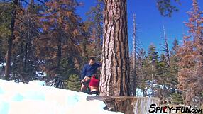 Busty Amateur Strips for Intense Doggystyle Pounding in Mountains