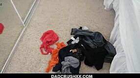 stepdad fingers then fucks stepdaughter's tight shaved pussy hardcore