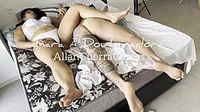 bedroom ebony femdom allan guerra gomes jerks off on big ass feet fishnets