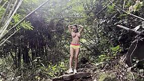 hey monika fox gives a topless quickie blowjob swallowing cum deep in jungle