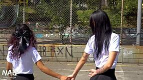 hot colombian college teens skip class for pussy licking scissoring orgy