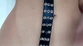 Ouch! Belt spanking my pussy and tits till i beg for more punishment!