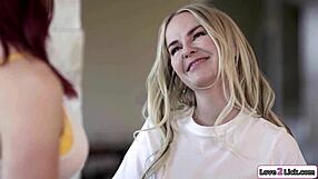 busty maids lick boss pussy on her bed