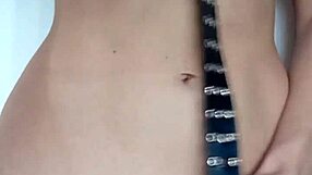 Ouch! Belt spanking my pussy and tits till i beg for more punishment!