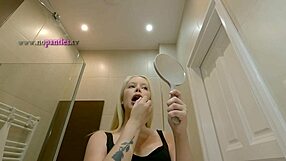 hot brazilian petite blonde college coed bathroom lingerie strip casting tight pussy