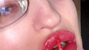 ASMR Pink Lipstick Banana Suck Lip Food Eyeglasses Fetish Tall Bimbo