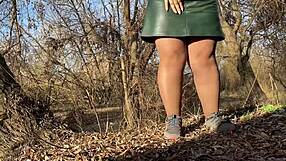 Pantyhose Skirt Leather Clad MILF Pisses Dripping PUSSY