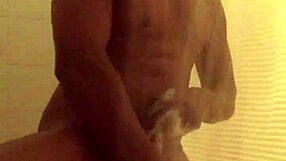 Solo woman trims her smooth body while bathing sensually in steamy shower