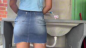 Big butt wife in skirt begs anal fuck while washing!