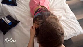 Hot stepsister slut bends over for big cock doggystyle and rides cowgirl moaning loudly