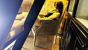 Beautiful horny housewife strips plumber naked but stays clothed for teasing blowjob handjob combo