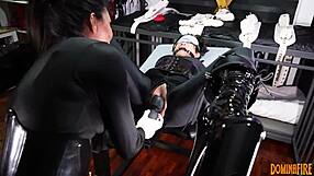 Dominafire straps Filipina Salome Salvi bound and makes her squirt hard in BDSM lesbian session