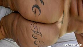 Chubby BBW Brunette Oils Her Massive Tattoo-Covered Ass Temptingly