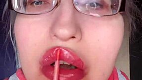 ASMR Pink Lipstick Banana Suck Lip Food Eyeglasses Fetish Tall Bimbo