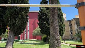 Fitness babe skips yoga bends over for rough outdoor doggystyle pounding