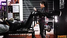 Dominafire straps Filipina Salome Salvi bound and makes her squirt hard in BDSM lesbian session