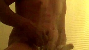 Solo woman trims her smooth body while bathing sensually in steamy shower