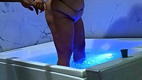 Curvy Ebony Bride Rides Receptionist Cock Hard in Motel Jacuzzi