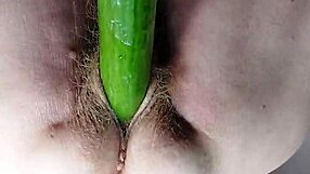 german granny oma shoves dildo and cucumber deep into her hairy wet beaver pussy