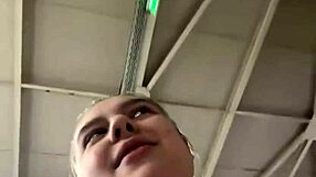 horny bbw blonde teen plays with natural tits outdoors using nipple clamps