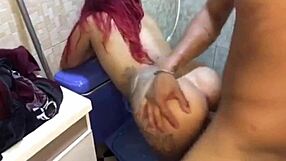 Pink pussy dildo anal fuck humiliates on toilet POV