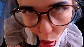 neon haired doll in glasses learns anal creampie lesson from eager friend