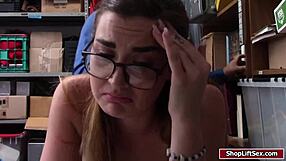 Who knew LP officer's massive cock would wreck nerdy shoplifter's tight pussy at work?