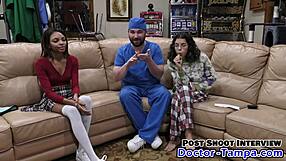 doctor tampa makes ebony cheerleader solana spread pussy during humiliating physical