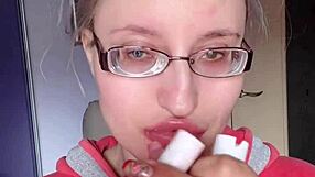 ASMR Pink Lipstick Banana Suck Lip Food Eyeglasses Fetish Tall Bimbo