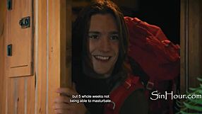 Busty Redhead Caretaker Catches Horny Young Guy Masturbating And Fucks Him Hard On Sofa