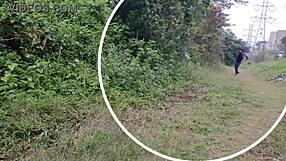 naughty redhead flashes shaved pussy no panties in public park tease