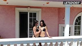 carolina abril and her girlfriend get hot by the pool in lesbian action
