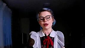 neon haired doll in glasses learns anal creampie lesson from eager friend