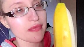 ASMR Pink Lipstick Banana Suck Lip Food Eyeglasses Fetish Tall Bimbo