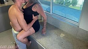 We fuck in kitchen then I cum in her mouth