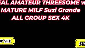 Suzi Grande rides Dean's cock hard while sucking Matt's monster dick!