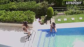 carolina abril and her girlfriend get hot by the pool in lesbian action
