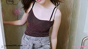 Sweet 18+ teen brunette strips for daddy photoshoot interview then takes shower on casting sofa!